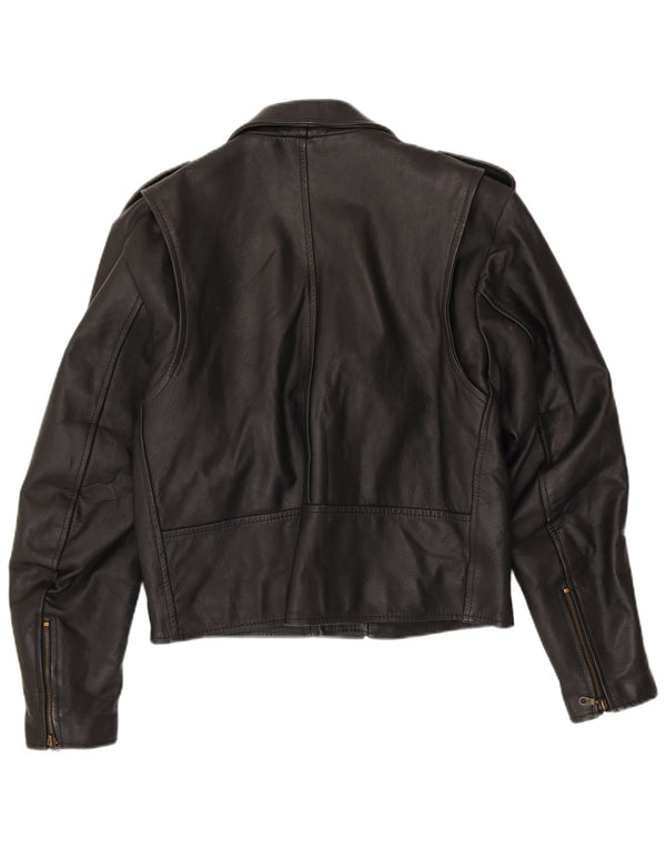 Vintage Herre Military Læder Biker Jacket IT 50 Medium Sort