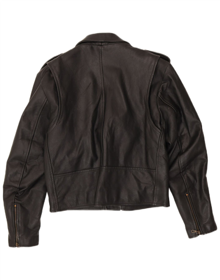 Vintage Herre Military Læder Biker Jacket IT 50 Medium Sort