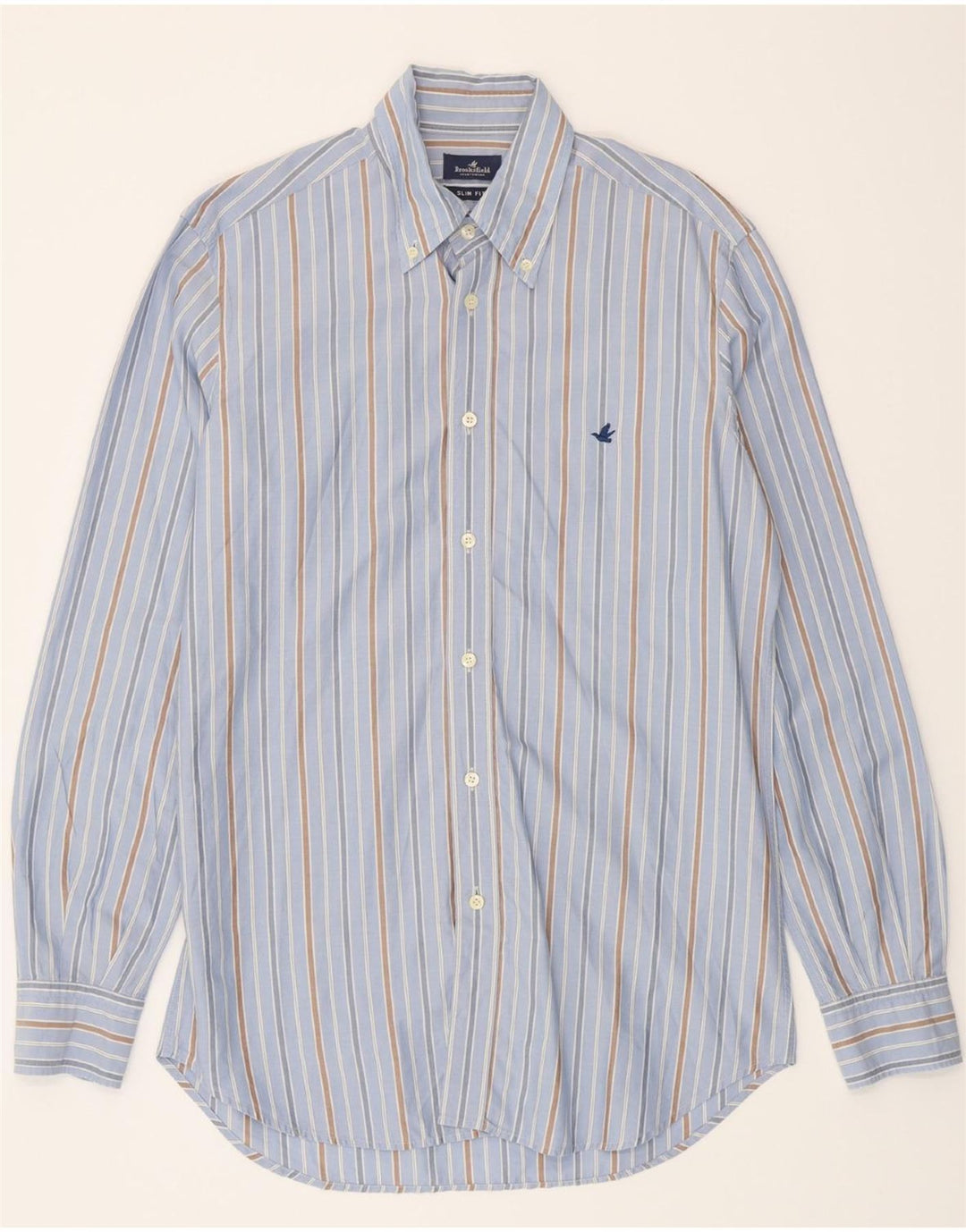 BROOKSFIELD Mens Slim Fit Shirt Size 39 Medium Blue Pinstripe Vintage Brooksfield and Second-Hand Brooksfield from Messina Hembry 