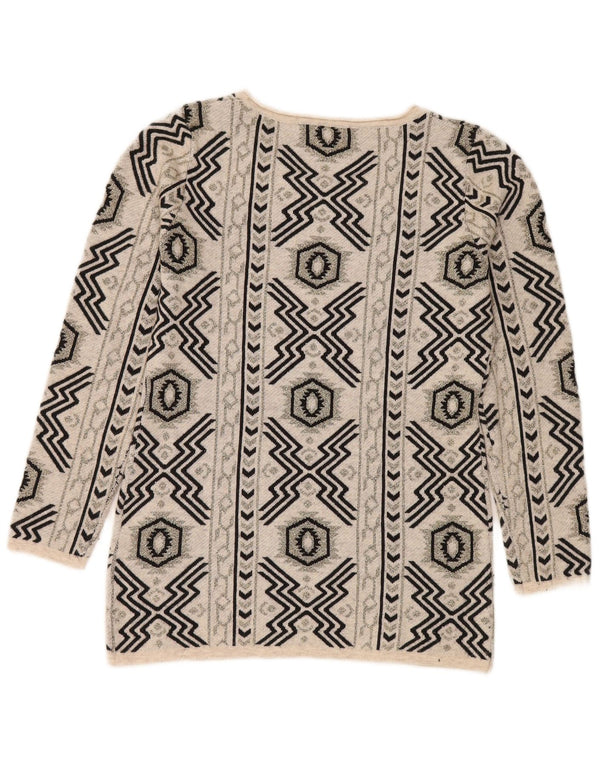 Vintage Dame Boat Neck Jumper Sweater UK 16 Stor Beige Geometrisk Nylon