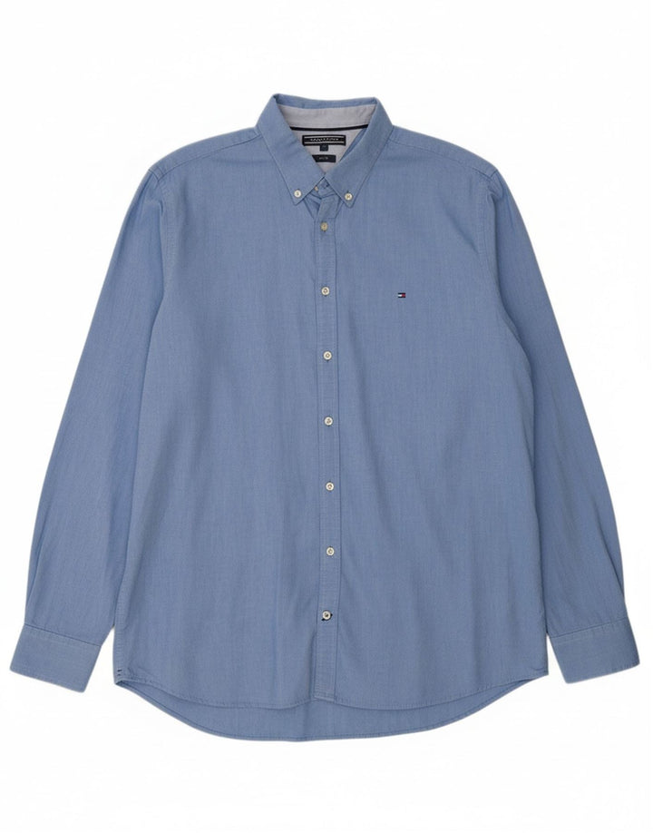 TOMMY HILFIGER Mens Slim Fit Shirt 2XL Blue Cotton