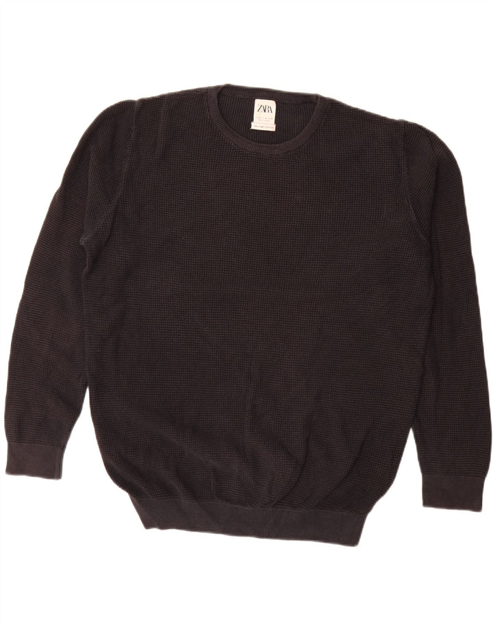 ZARA sweater med rund hals til mænd mellem sort bomuld