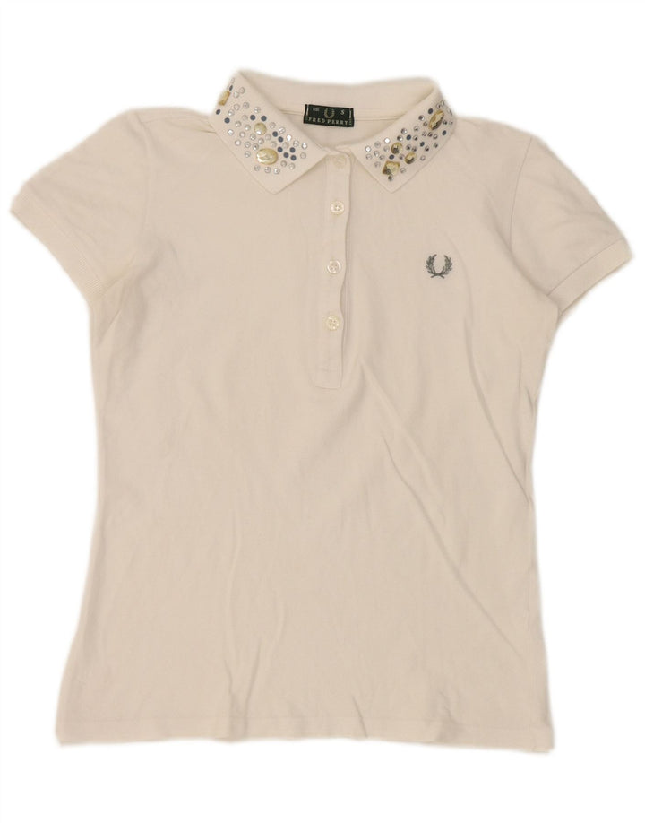 Fred Perry Dame Polo Shirt UK 10 Small White