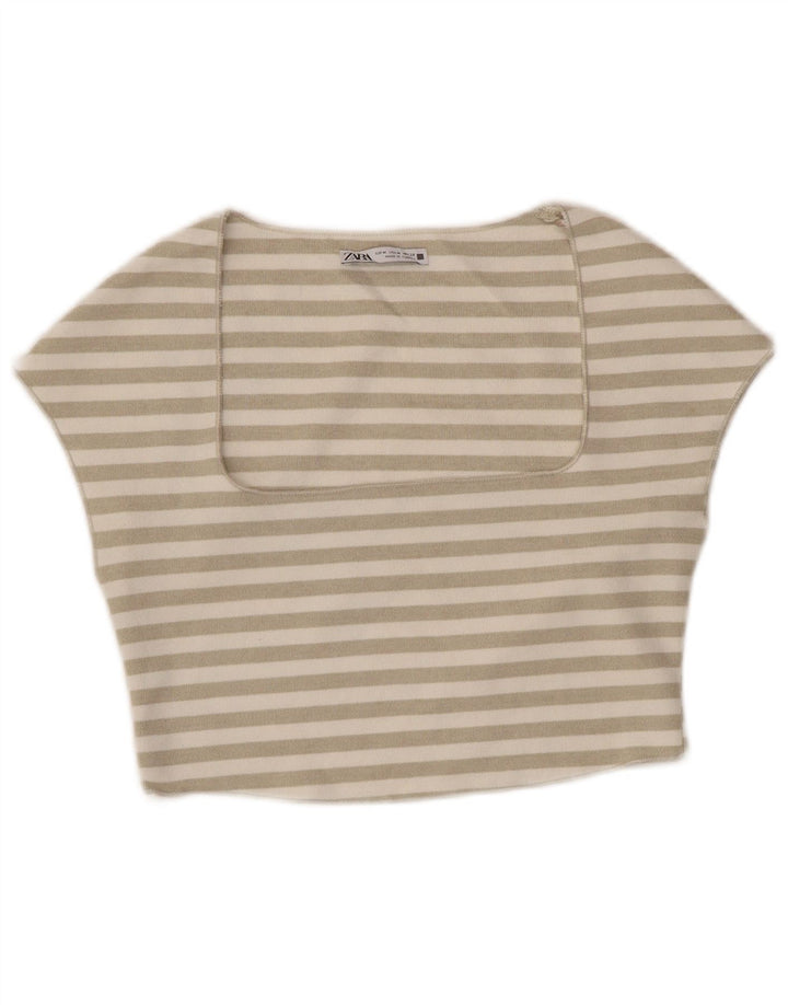 ZARA Womens Crop Top UK 12 Medium Off White Stribet