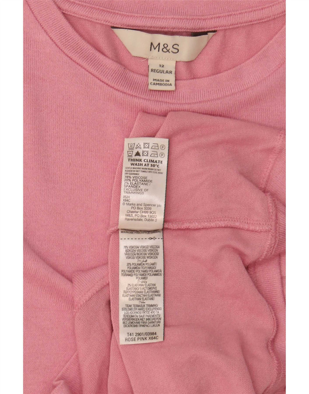 Marks & Spencer Dametop Langærmet UK 12 Medium Pink Viscose