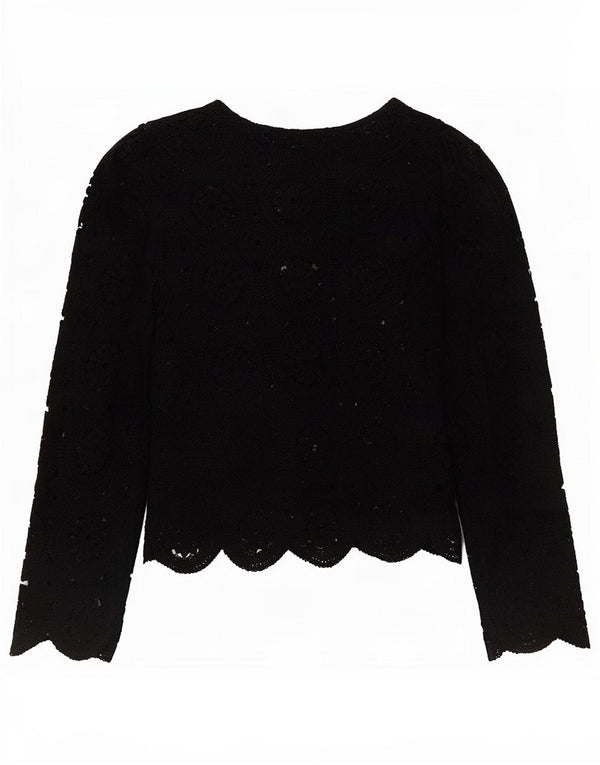 Zara Womens Crop Crochet Top 3/4 ærme UK 8 Small Black Floral