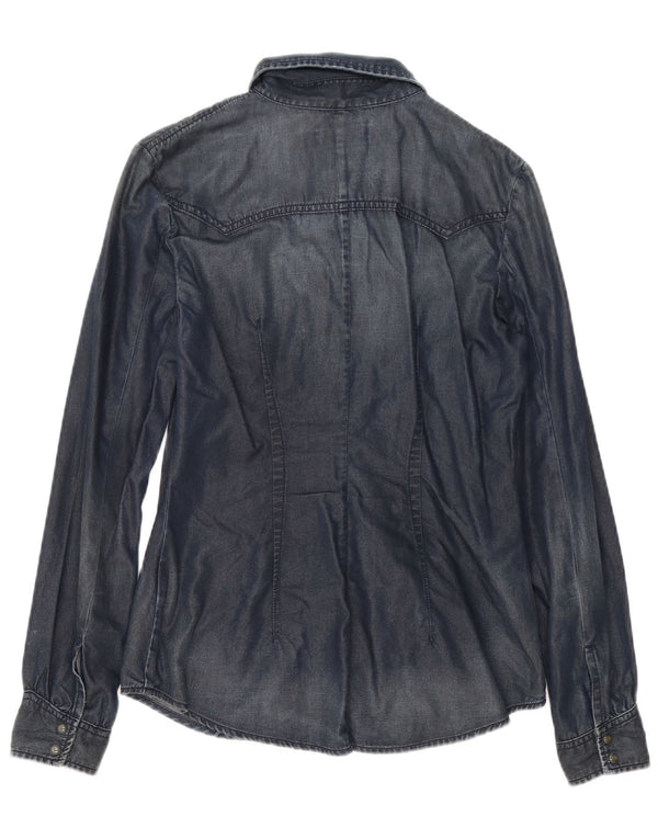 Diesel Dame Denim Shirt UK 12 Medium Navy Blue Bomuld