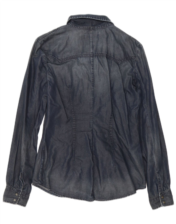 Diesel Dame Denim Shirt UK 12 Medium Navy Blue Bomuld