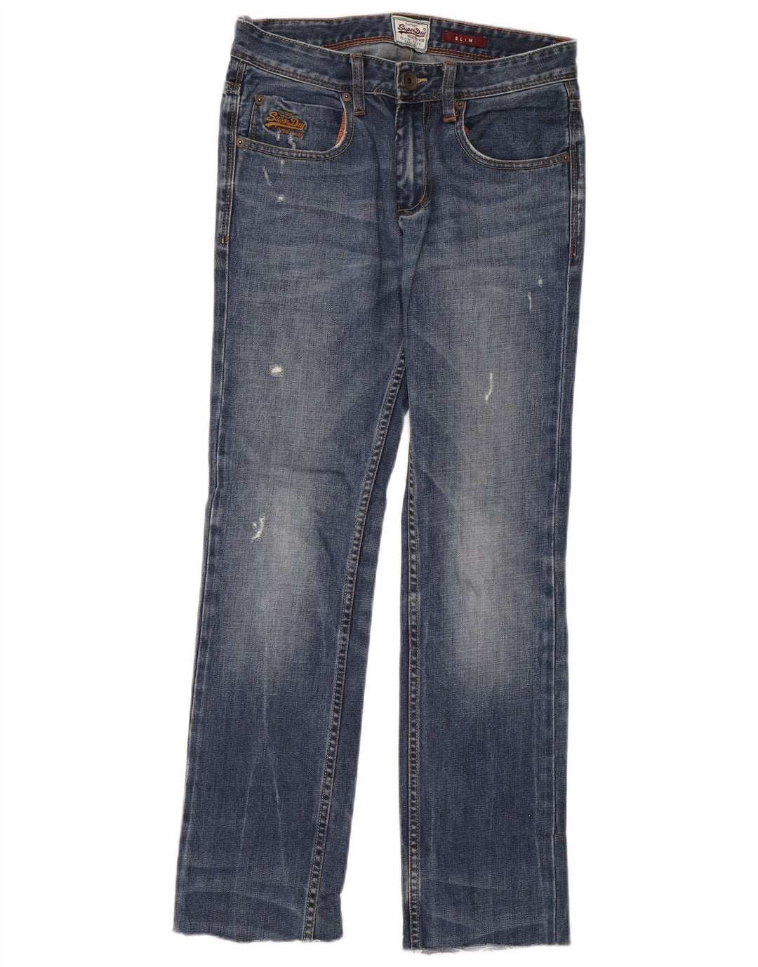Superdry Dame Distressed Slim Jeans W28 L32 Blå Bomuld