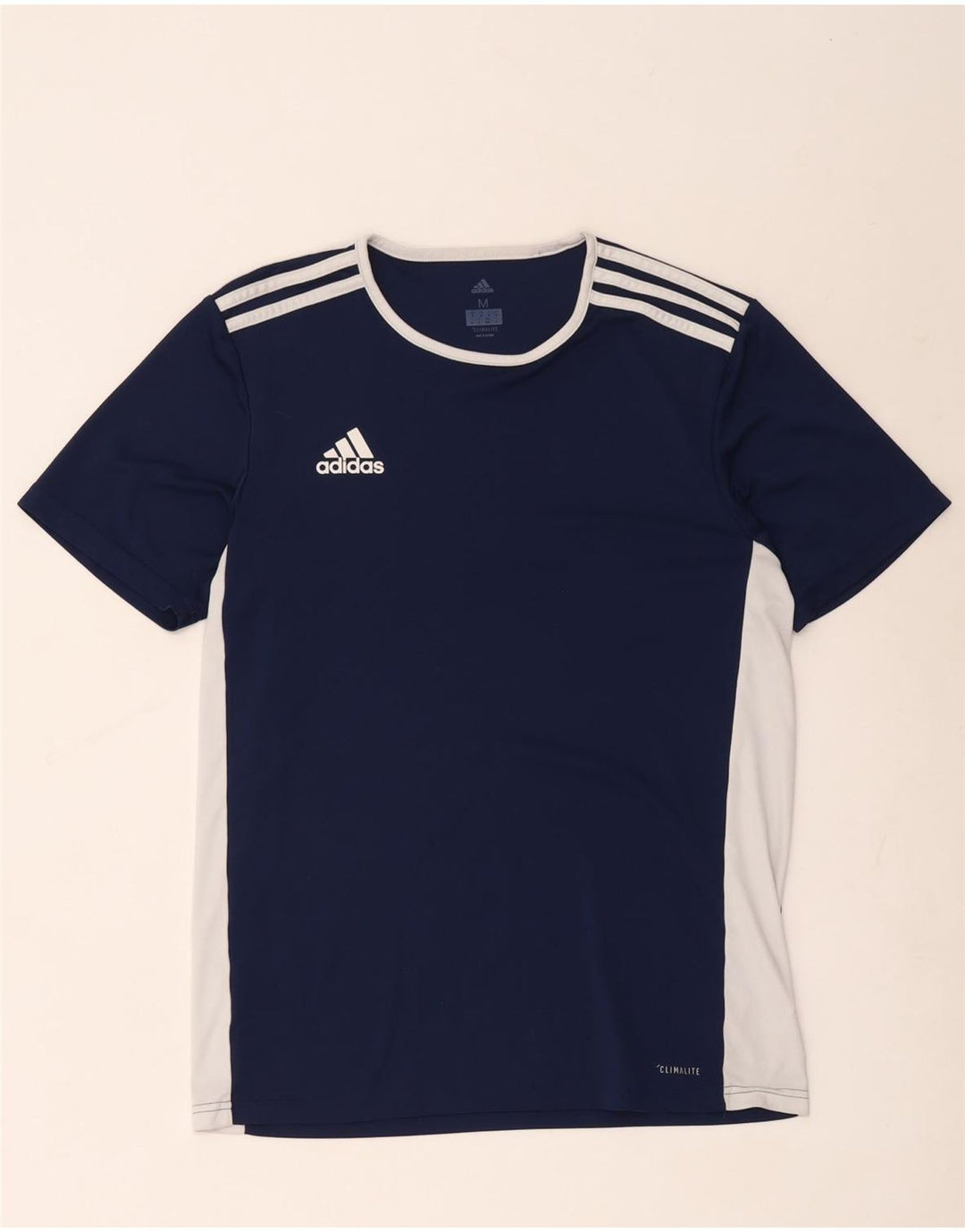 Adidas Herre Climalite T-Shirt Top Medium Marineblå Colourblock Polyester