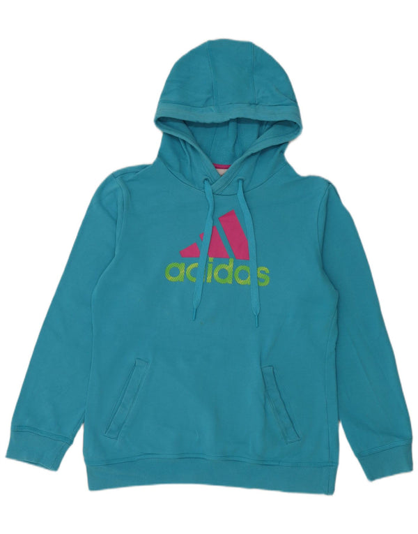 Adidas Graphic Hoodie Jumper UK 14 Stor Blå Bomuld