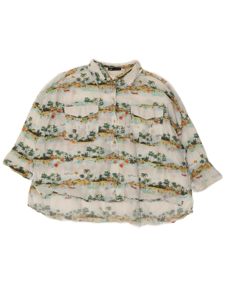 ZARA Oversized skjortebluse til kvinder UK 14 Medium White Floral Hawaiian