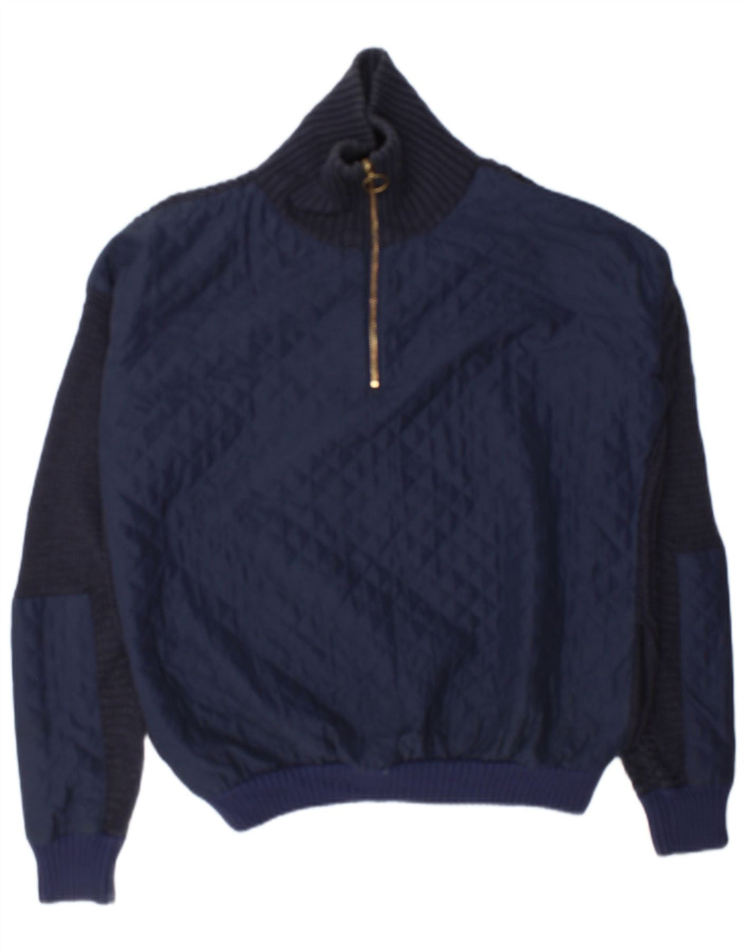 Topshop Dame Oversized Zip Neck Jumper Sweater UK 12 Medium Navy Blue