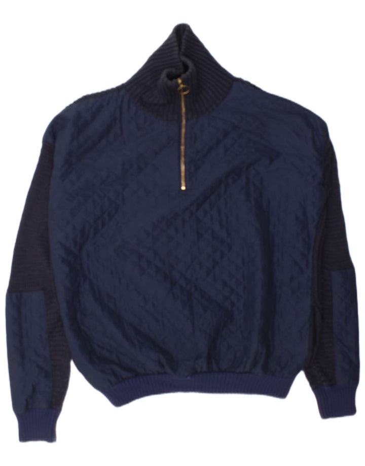 Topshop Dame Oversized Zip Neck Jumper Sweater UK 12 Medium Navy Blue