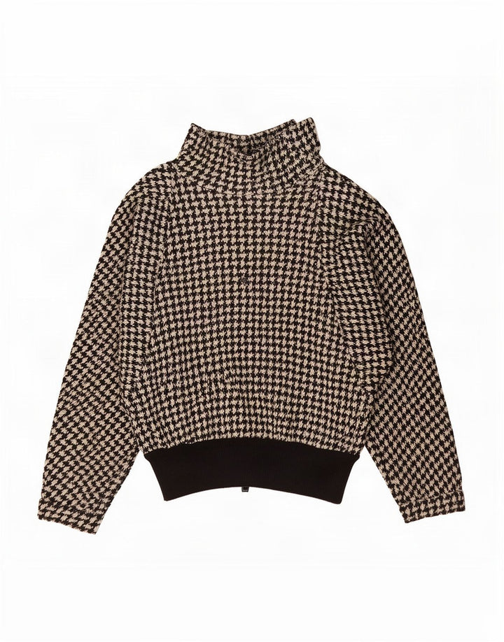 Vintage Dame Turtle Neck Jumper Sweater UK 12 Medium Black Houndstooth