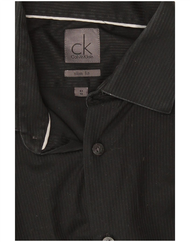 Calvin Klein Herre Slim Fit Skjorte Str. 41 16 Stor Sort Stribet
