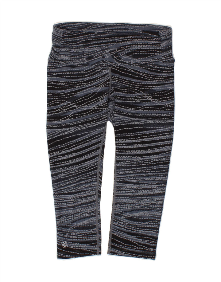 ATHLETA Womens Capri Leggings UK 0 2XS Navy Blue Striped Polyester Vintage Athleta and Second-Hand Athleta from Messina Hembry 