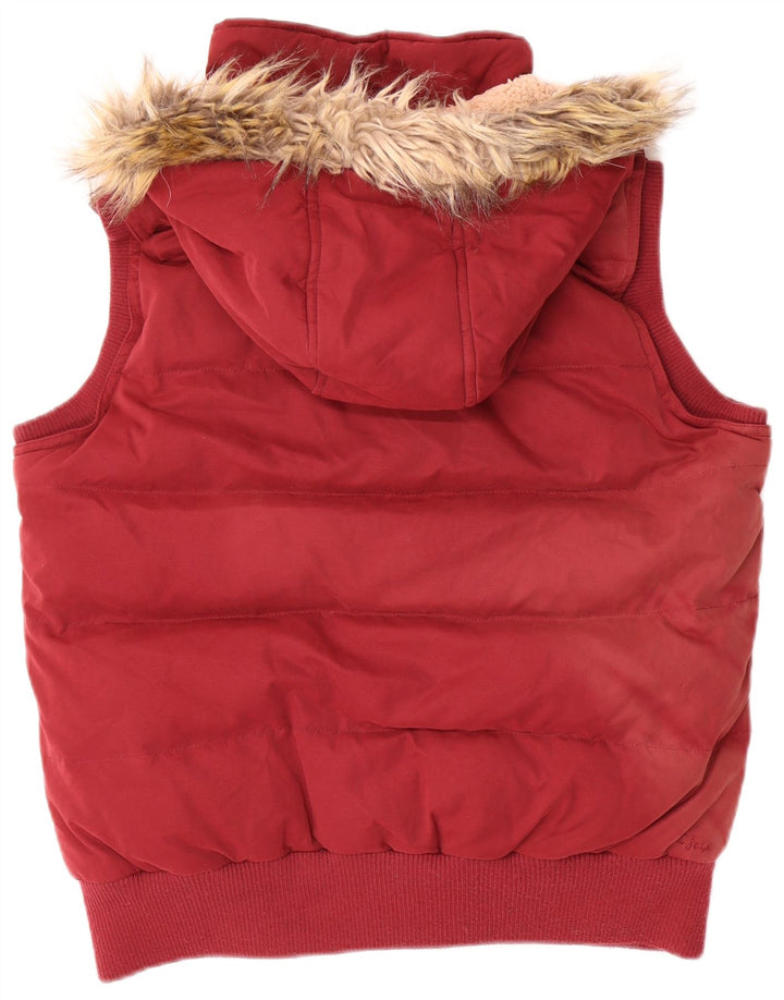 Fat Face Dame Hætte Polstret Gilet UK 14 Stor Rød Polyester