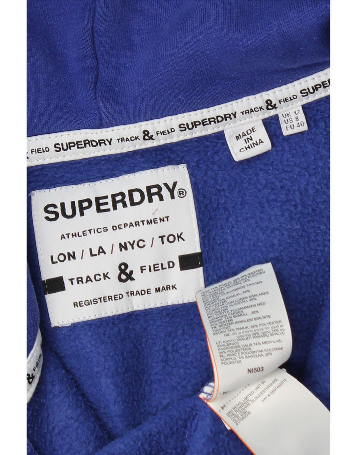 Superdry hættetrøje til kvinder med grafisk lynlås UK 12 Medium Blue Bomuld