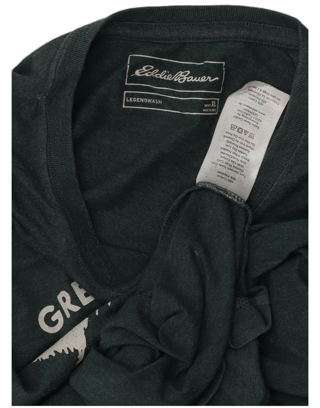 EDDIE BAUER Herre grafisk T-shirt Top XL Grøn Bomuld