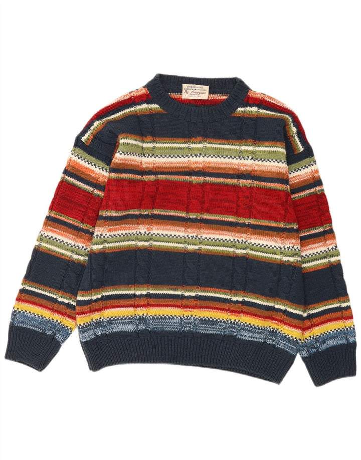 Vintage herre rund hals trøje trøje medium flerfarvet stribet