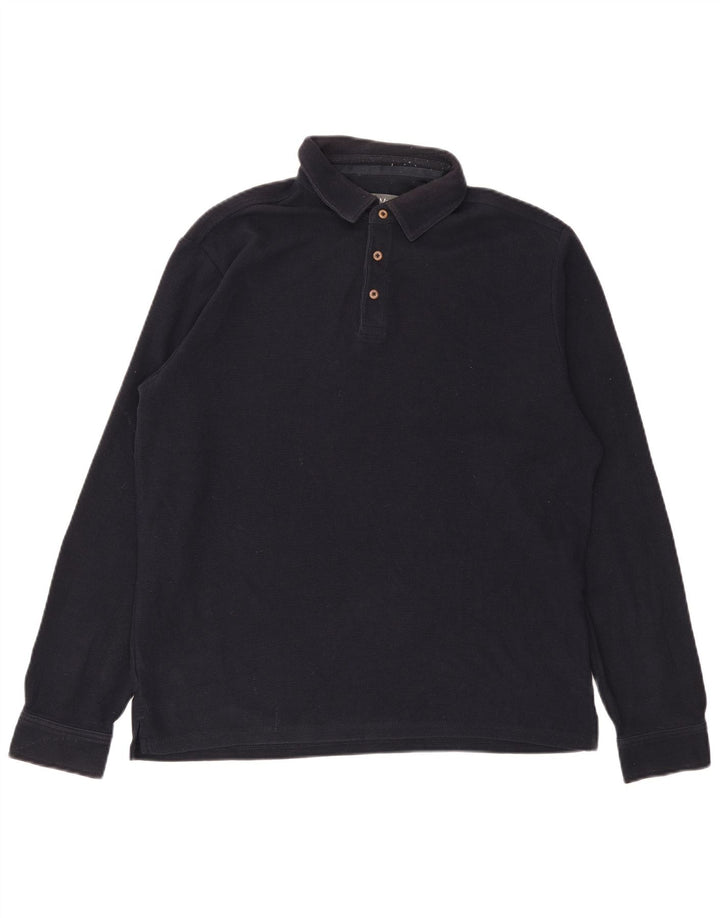 Marks & Spencer Langærmet rugby poloshirt til mænd Medium marineblå bomuld