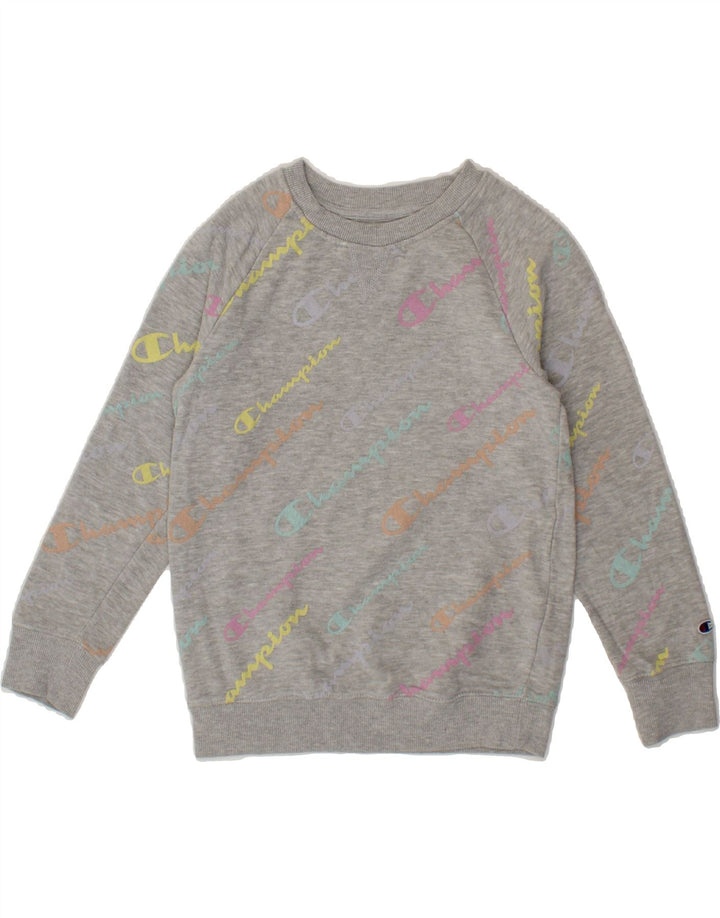 CHAMPION Girls Graphic Sweatshirt Jumper 9-10 Years Medium Grey Cotton Vintage Champion and Second-Hand Champion from Messina Hembry 