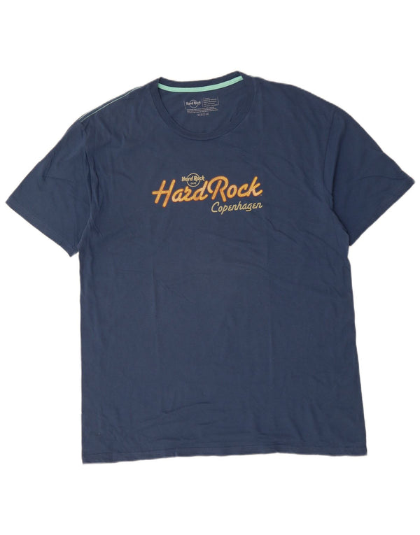 HARD ROCK CAFE Herre Copenhagen Grafisk T-Shirt Top XL Blå Bomuld