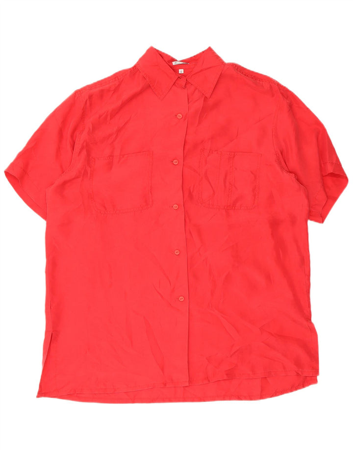 Brugi Kvinder Kortærmet Oversized Skjorte Bluse UK 10 Lille Rød Silke