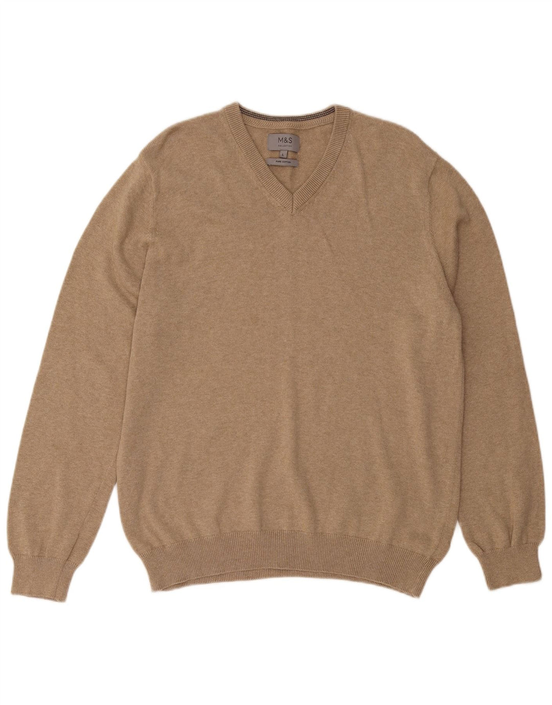 MARKS & SPENCER Herre V-hals sweater Stor brun bomuld