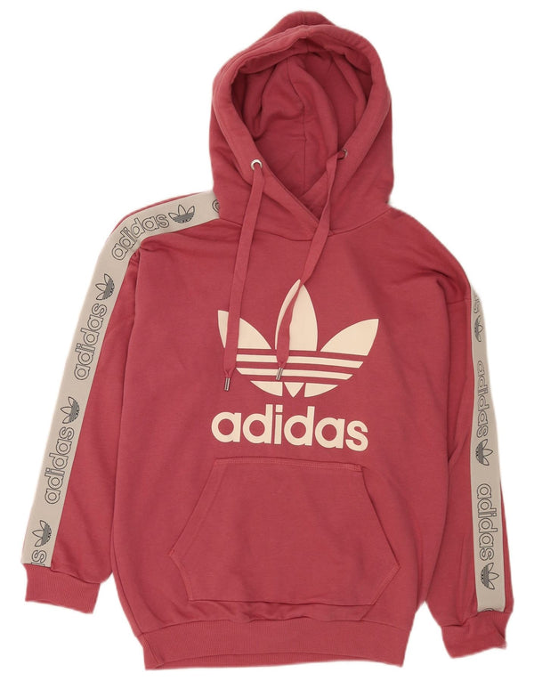 Adidas Dame Grafisk Oversized Hoodie Jumper UK 8 XS Pink Bomuld