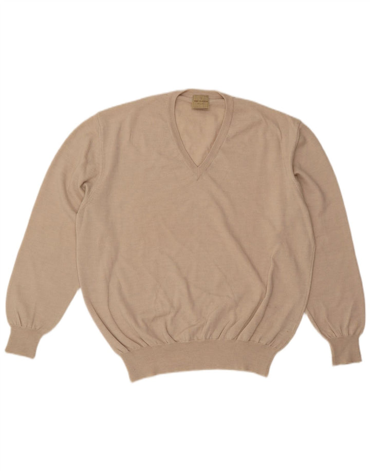 TRUSSARDI Herre V-hals sweater Medium Beige Uld