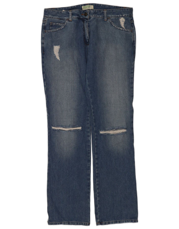 Benetton Dame Distressed Straight Jeans IT 48 XL W32 L34 Blå Bomuld