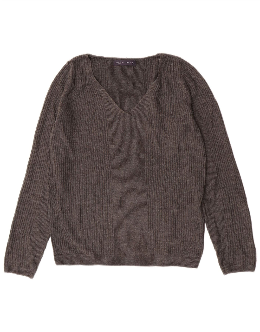 Marks & Spencer Dame V-hals sweater UK 8 Small Grå Akryl