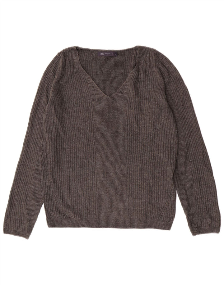 Marks & Spencer Dame V-hals sweater UK 8 Small Grå Akryl