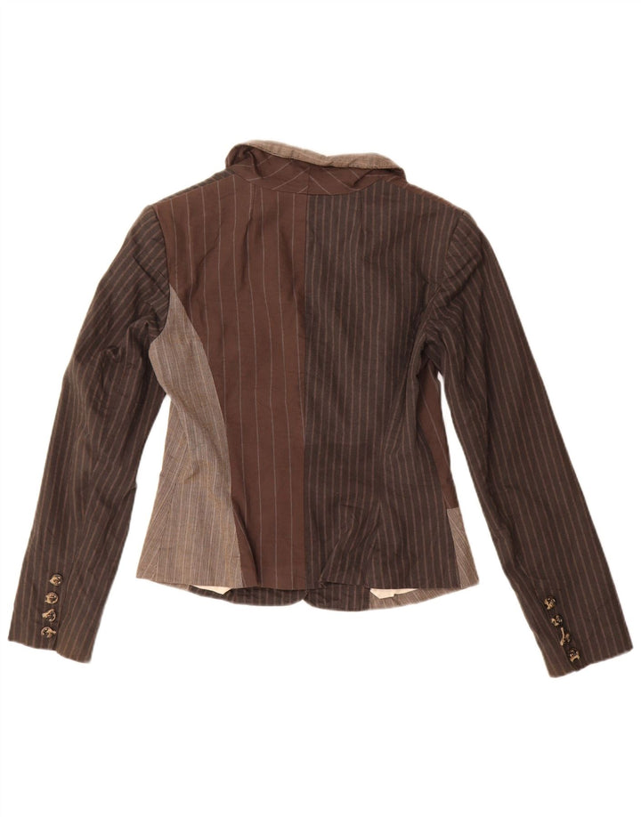 Vintage Dame Crop 3-knaps blazerjakke IT 42 Medium Brun Stribet