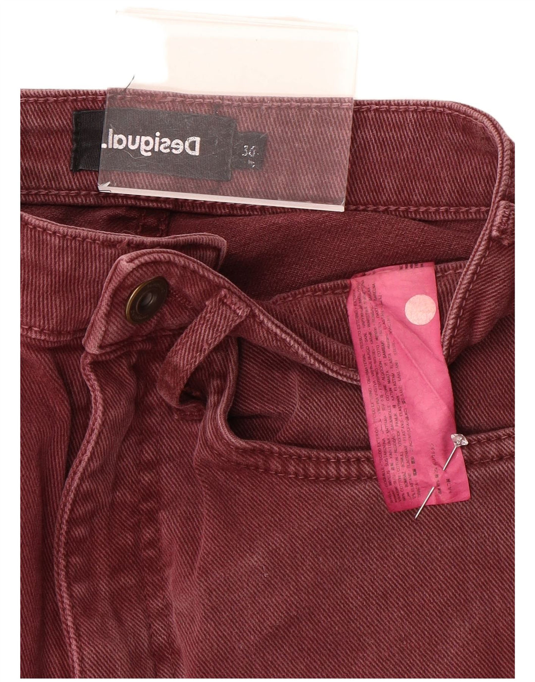 DESIGUAL Dame Højtaljede Straight Jeans EU 36 Small W26 L27 Maroon Bomuld