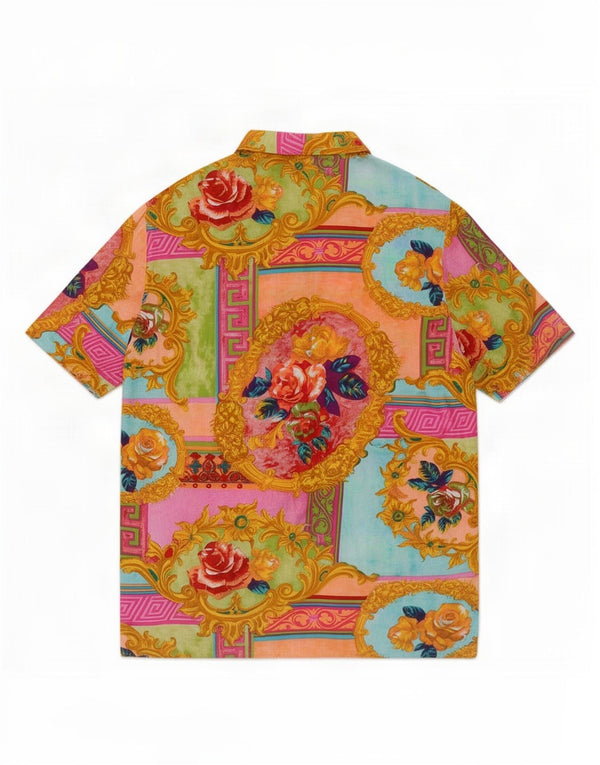 Vintage Kvinders Kortærmet Oversized Skjorte UK 18 XL Multicolored Floral