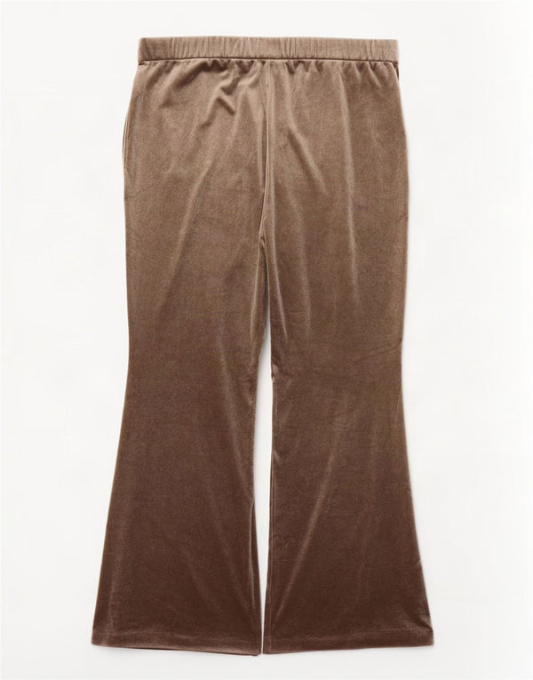 Zara Dame Flare Velour Træningsdragt Bukser UK 20 2XL Brun Polyester