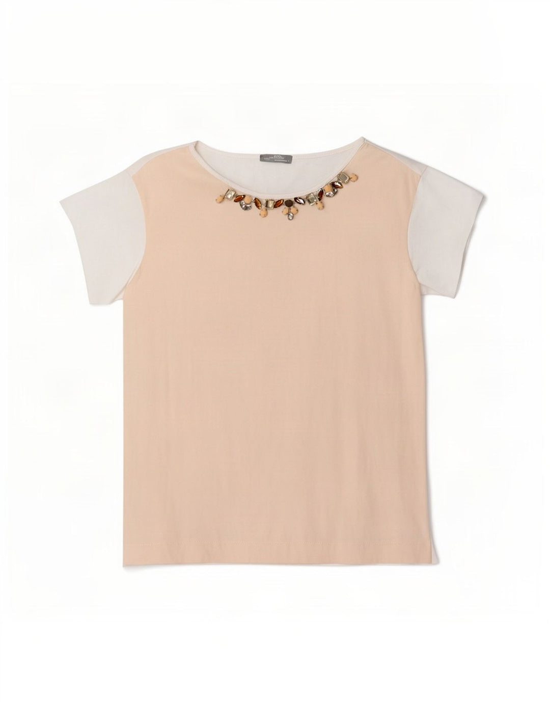 Zara T-Shirt Top UK 14 Medium White Colourblock Viscose