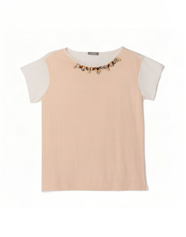 Zara Womens T-Shirt Top UK 14 Medium White Colourblock Viscose