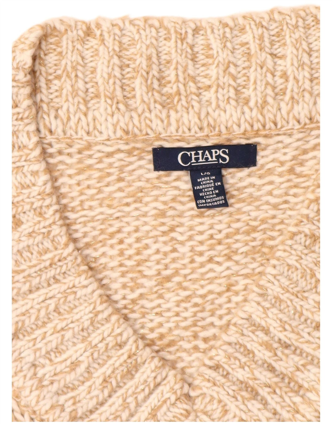 CHAPS Dame V-hals sweater UK 16 Stor Beige Flecked Acryl