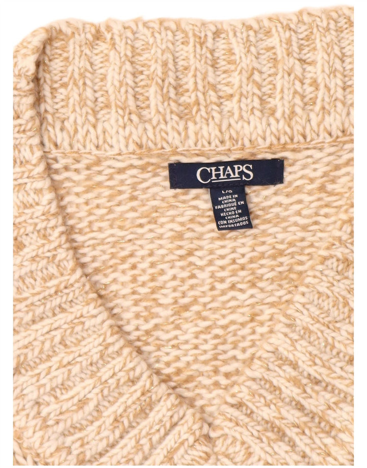 CHAPS Dame V-hals sweater UK 16 Stor Beige Flecked Acryl