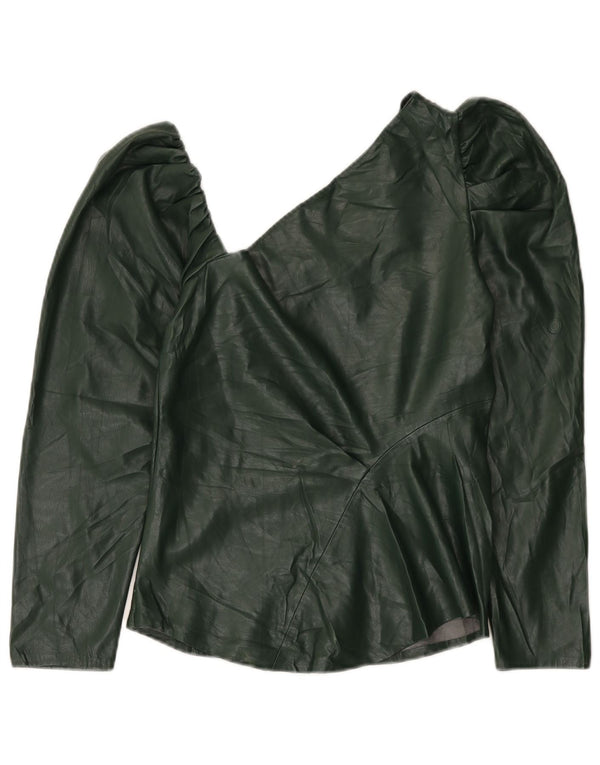 Zara Womens Faux Leather One Shoulder Top UK 12 Medium Green Polyurethane