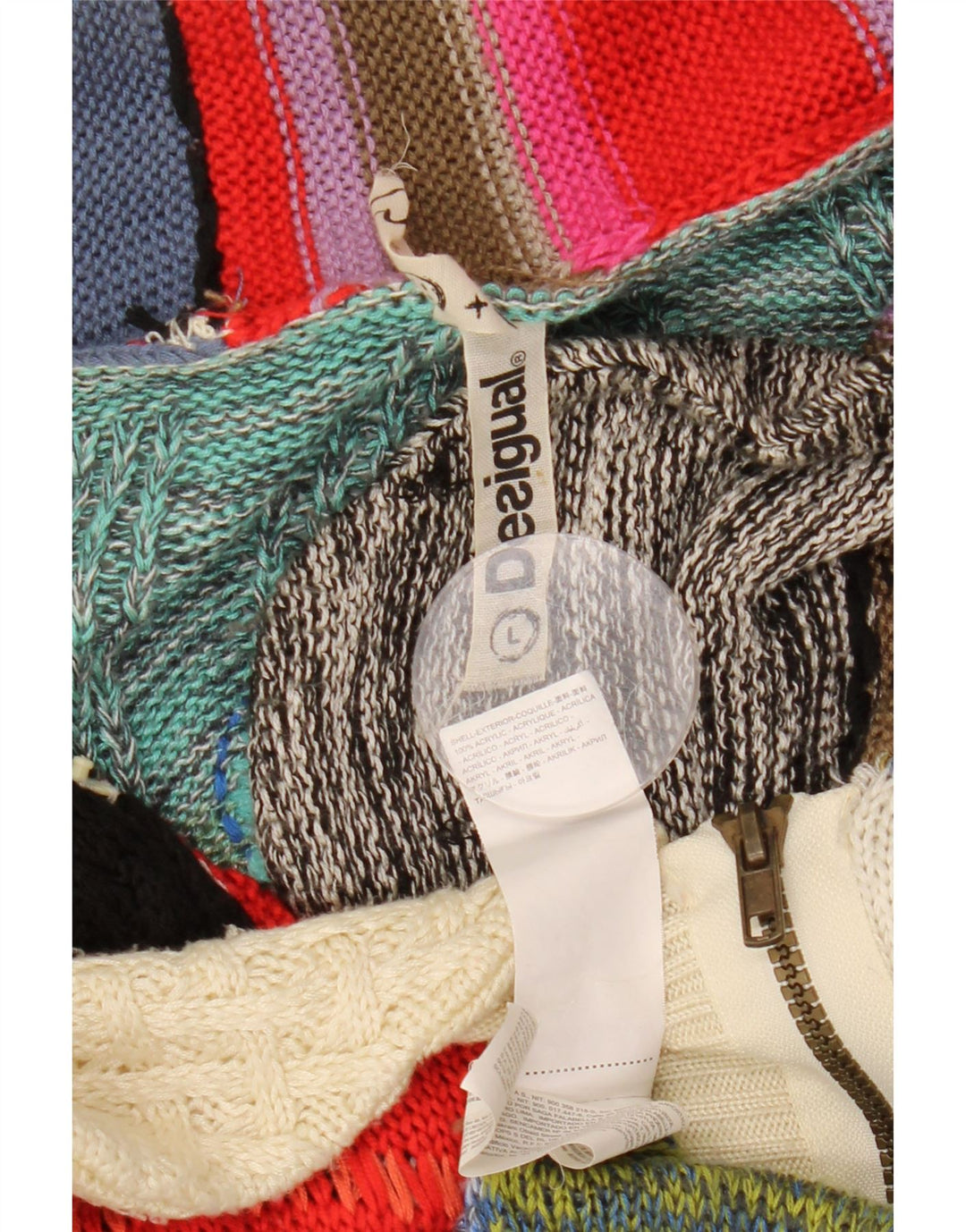 DESIGUAL Dame Cardigan Sweater UK 16 Stort flerfarvet patchwork