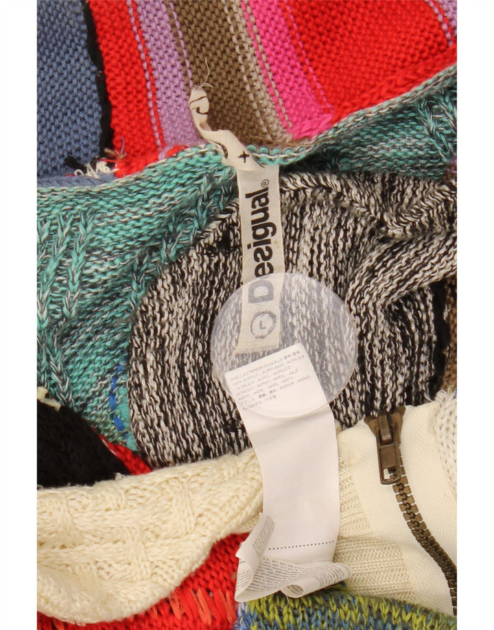 DESIGUAL Dame Cardigan Sweater UK 16 Stort flerfarvet patchwork