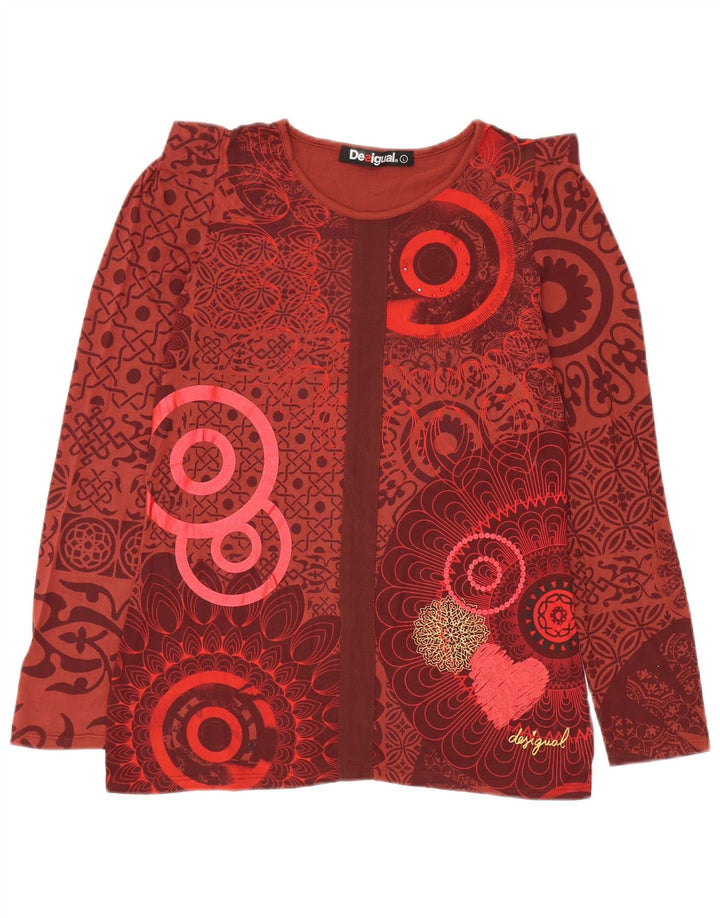 Desigual kvinders abstrakt mønster bluse Top UK 14 Stor rød viskose