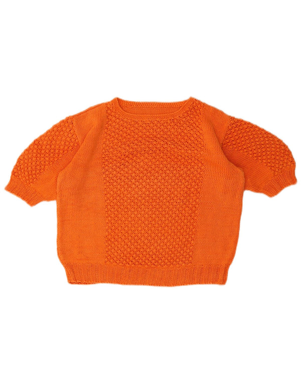 Vintage Dame Crop Crew Neck Jumper Sweater UK 14 Medium Orange