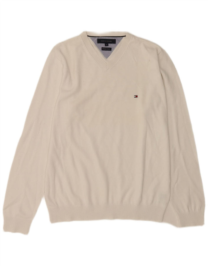 Tommy Hilfiger Herre V-hals sweater Medium Hvid Bomuld