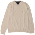 Tommy Hilfiger Herre V-hals sweater Medium Hvid Bomuld
